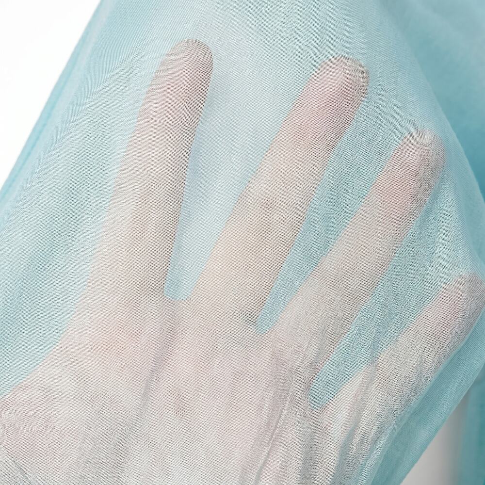 Italian 100% Silk Aqua Mint Smocked Waist Maxi Dress | Balloon Sleeves - Picture 6 of 6